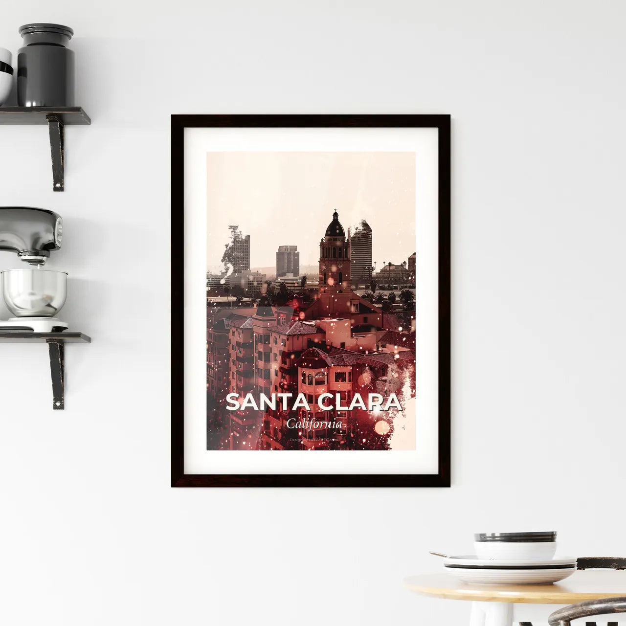Santa Clara Skyline Panorama Cityscape with Architecture Icons Framed Print