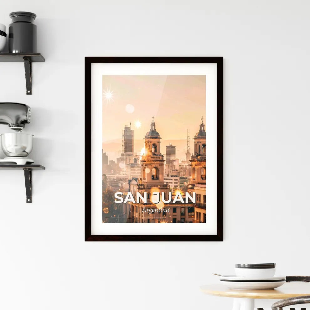San Juan City Skyline Double Exposure Art Poster Framed Print