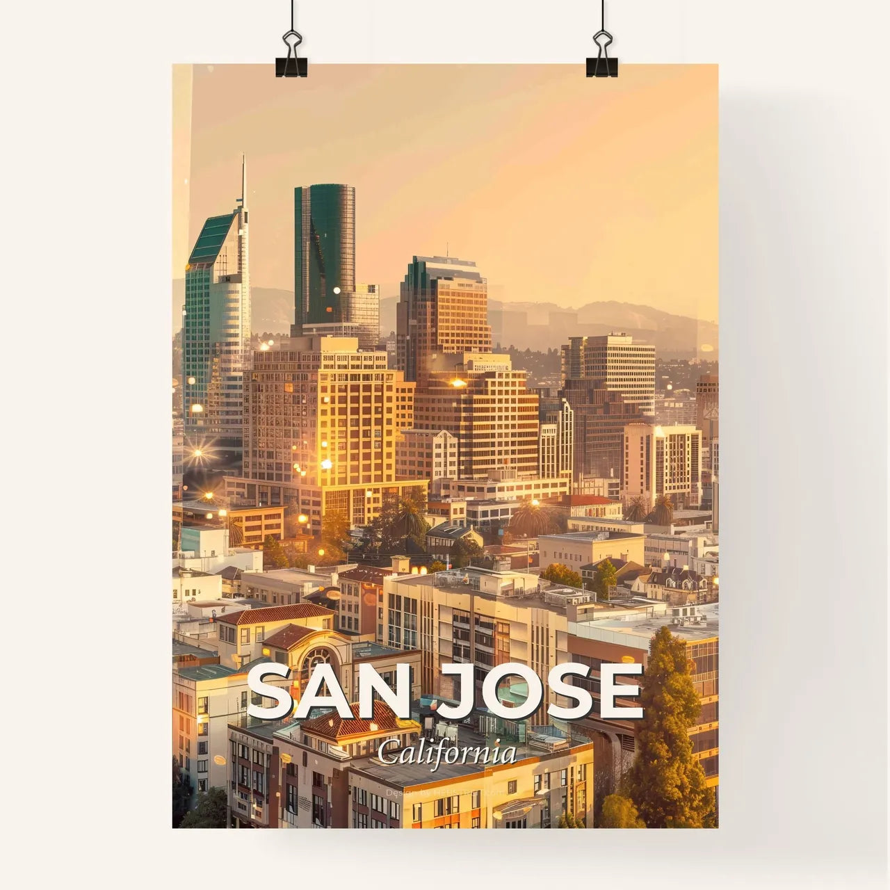 San Jose City Skyline Double Exposure Poster
