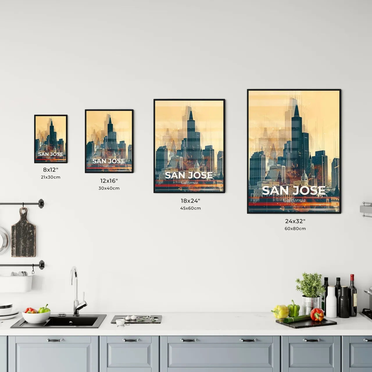 San Jose Skyline Composite: Local Icons, Bright Backdrop Office Art