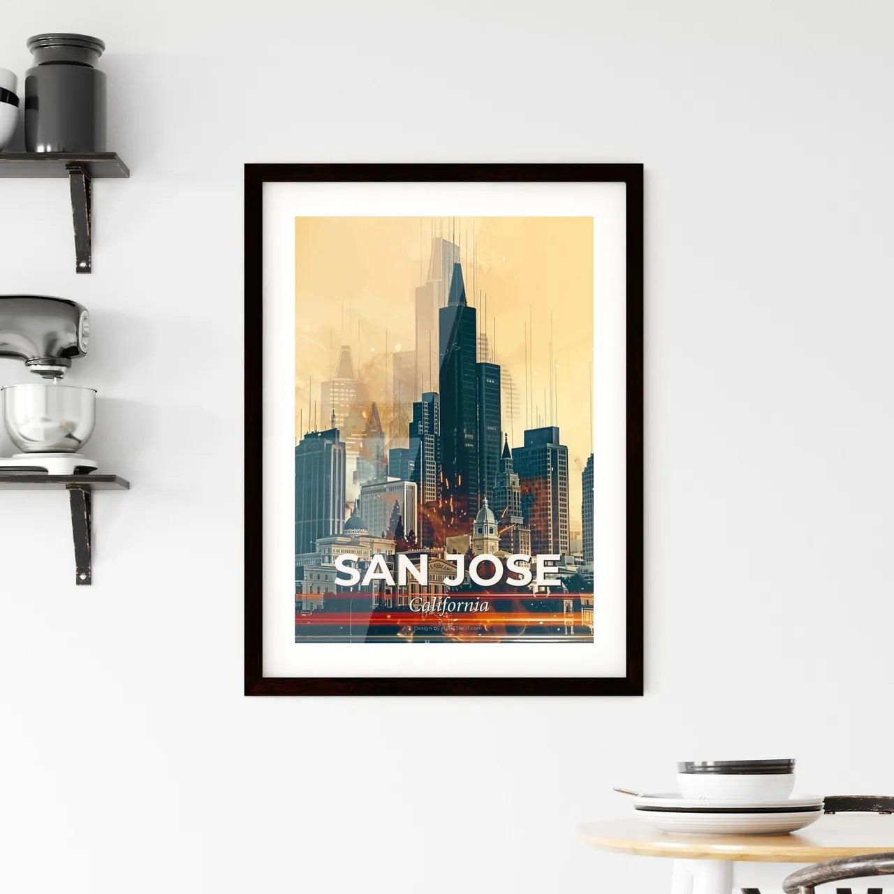 San Jose Skyline Composite: Local Icons, Bright Backdrop Framed Print