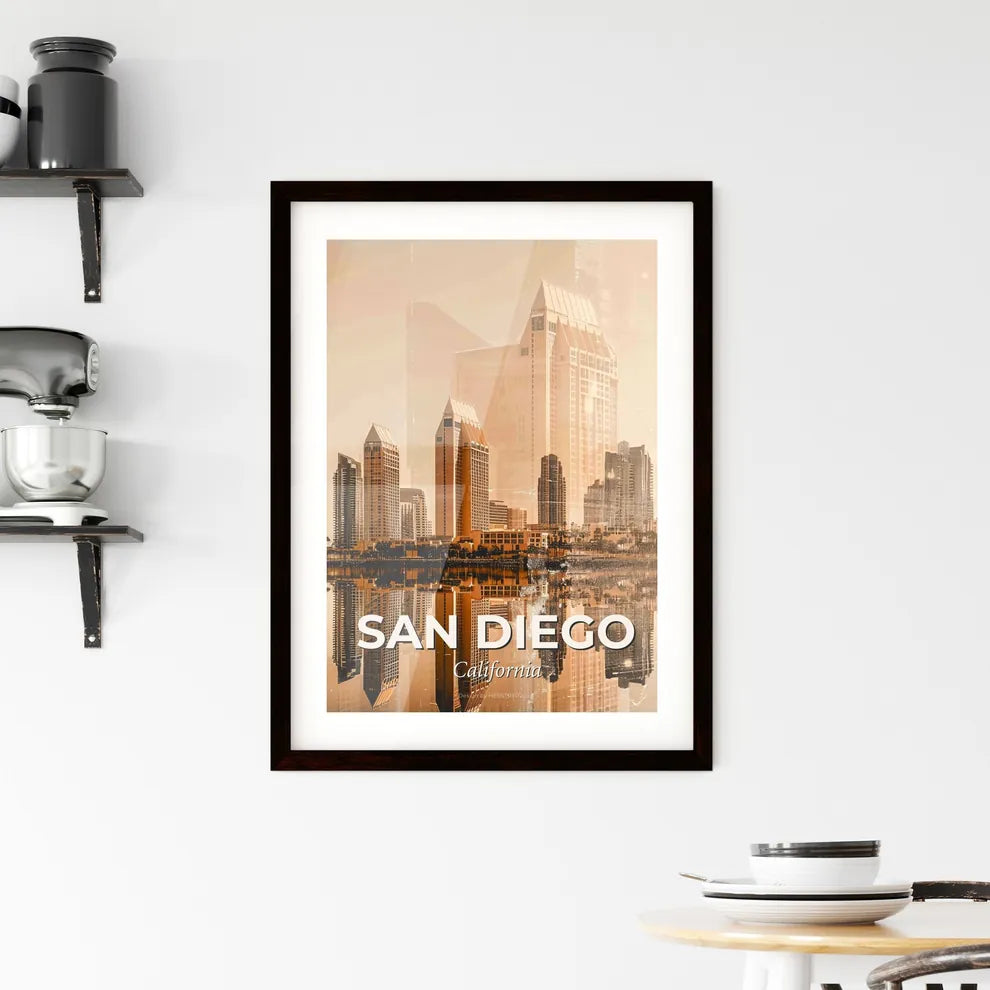 San Diego Skyline Double Exposure Art Composite Poster Framed Print