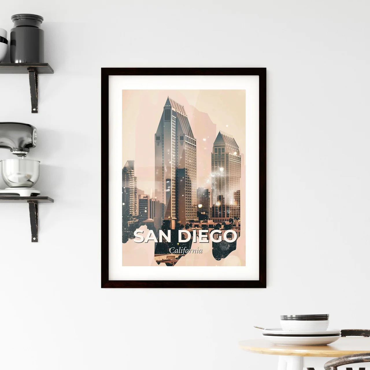 San Diego Cityscape Art Skyline Icon Sparkle Poster Framed Print