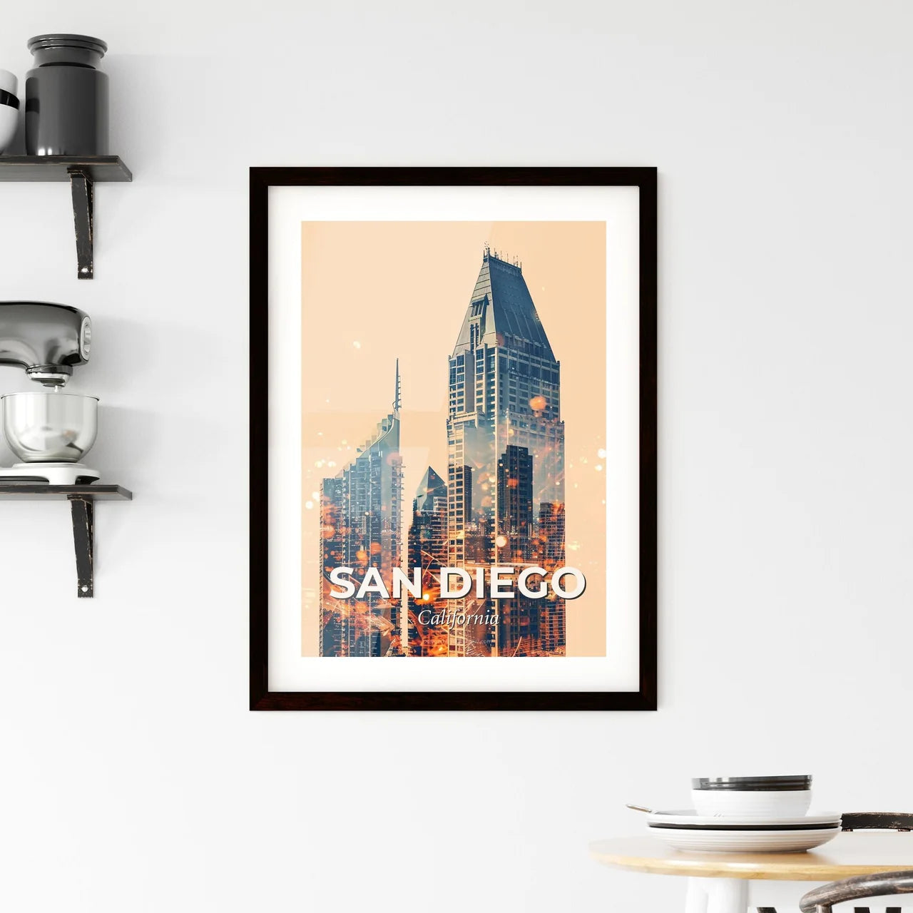 San Diego Skyline Double Exposure Art Framed Print