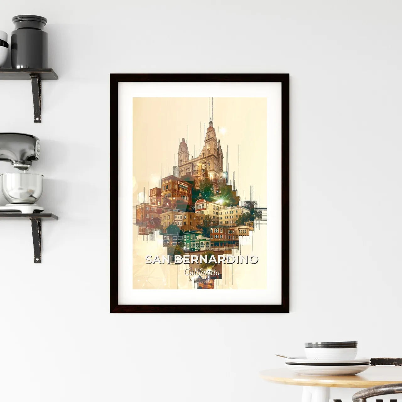 San Bernardino City Icons Sparkle Art Print Framed Print