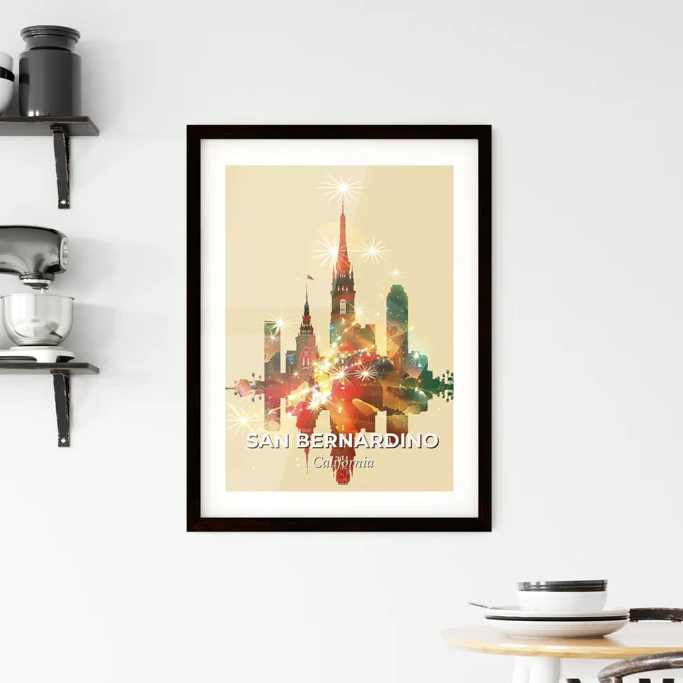San Bernardino City Icons Double Exposure Skyline Framed Print