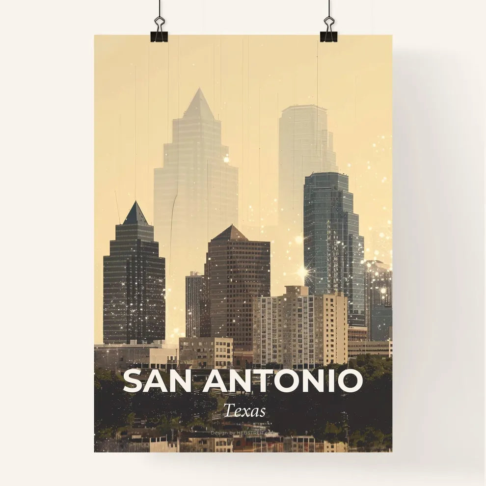 San Antonio City Lights Skyline Sparkle Poster Poster