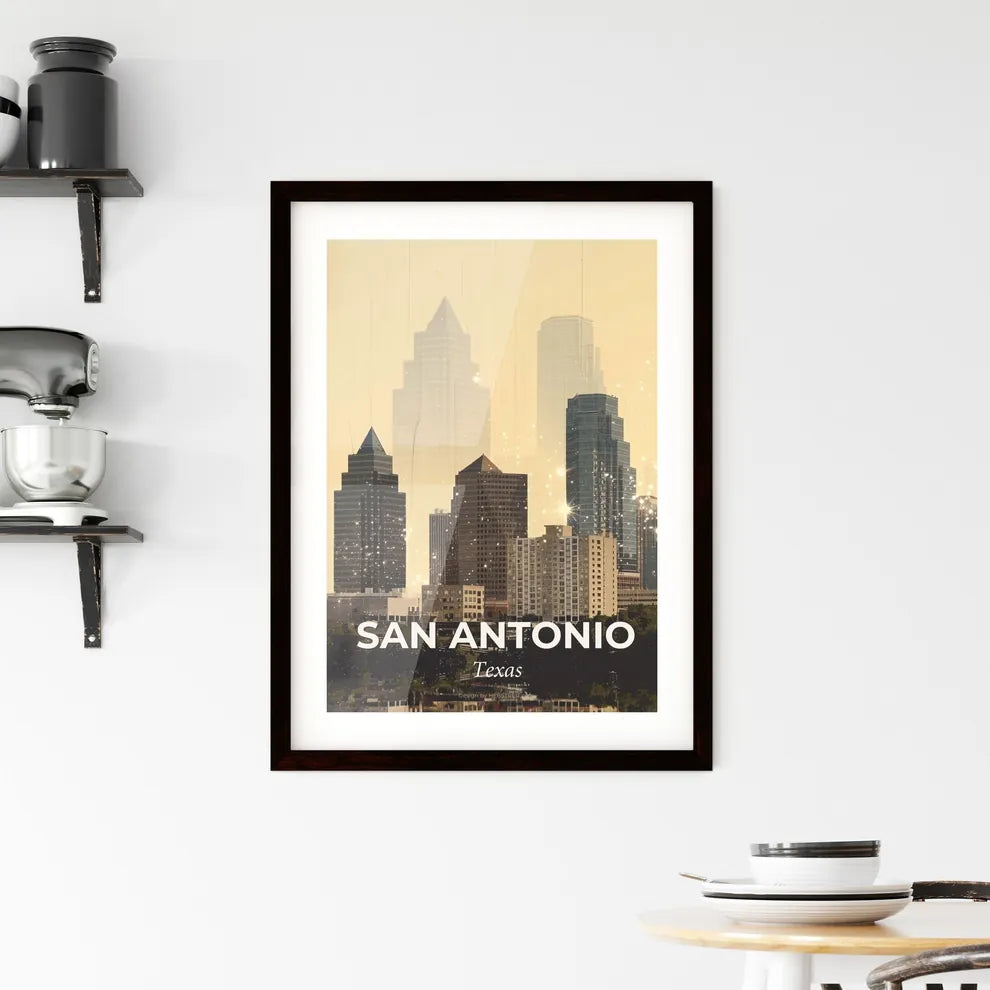 San Antonio City Lights Skyline Sparkle Poster Framed Print
