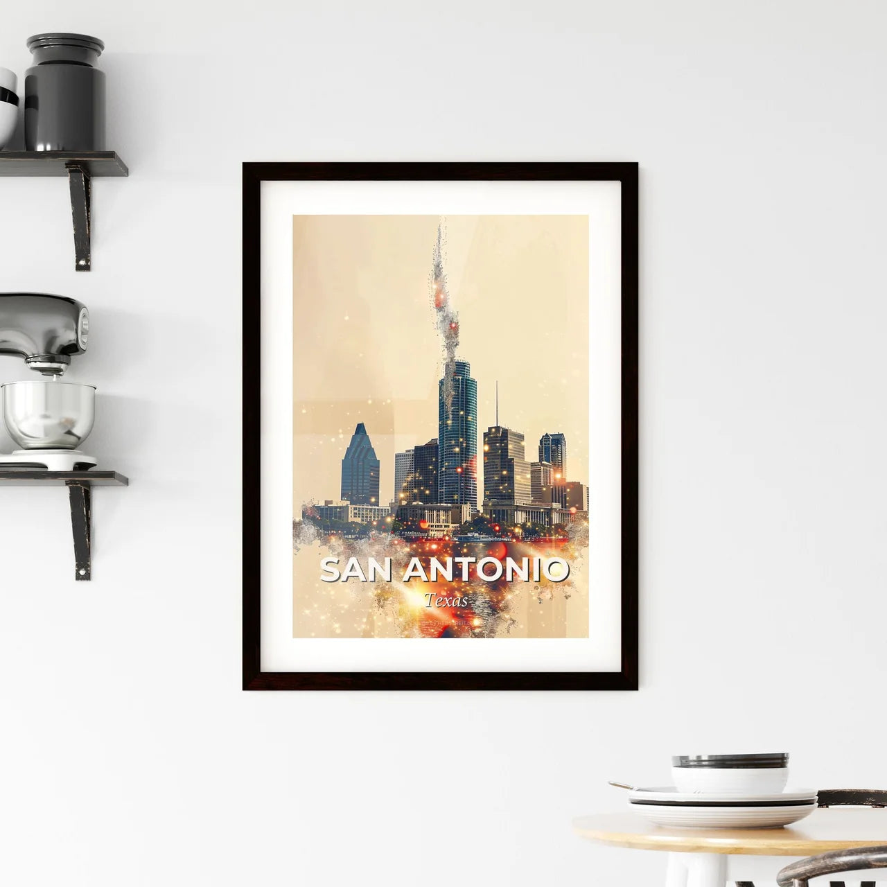 San Antonio City Skyline Composite Art Poster Decor Framed Print