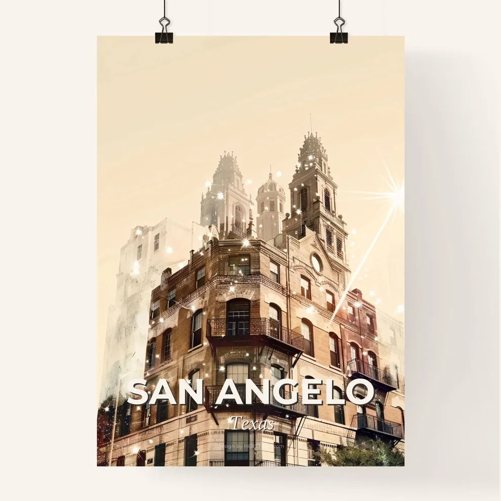 San Angelo Skyline Composite Art: City Lights and Icons Poster