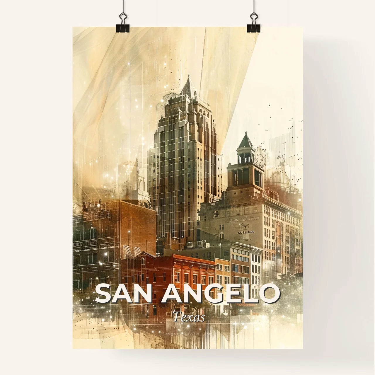 San Angelo Skyline Double Exposure Art Poster Poster