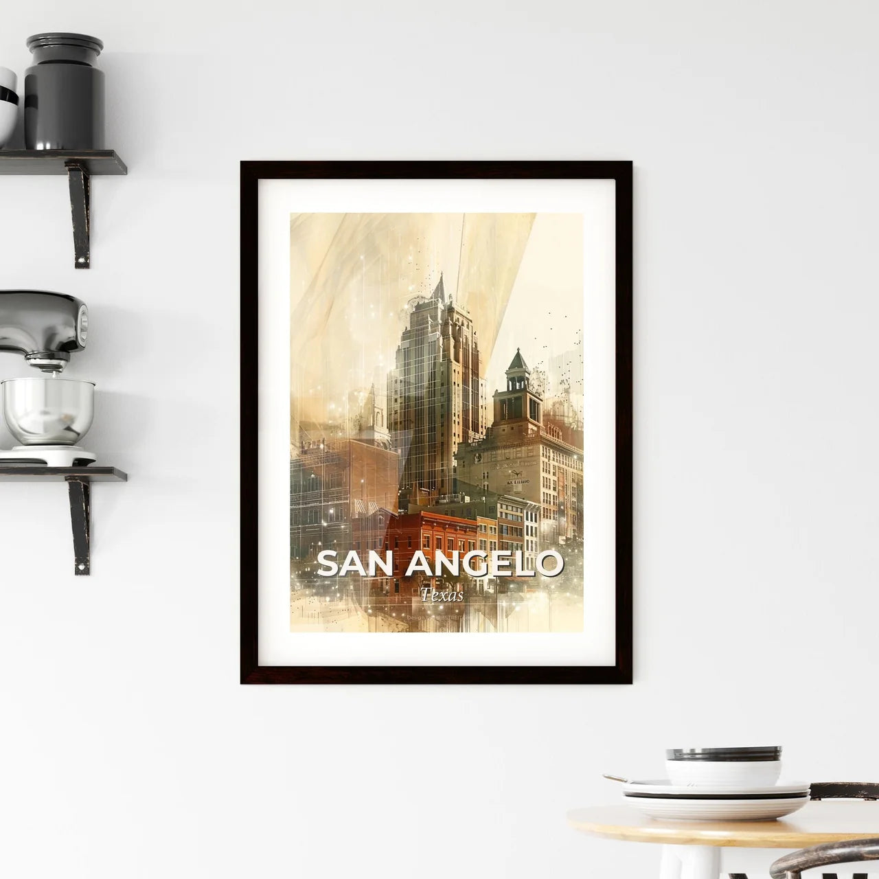 San Angelo Skyline Double Exposure Art Poster Framed Print