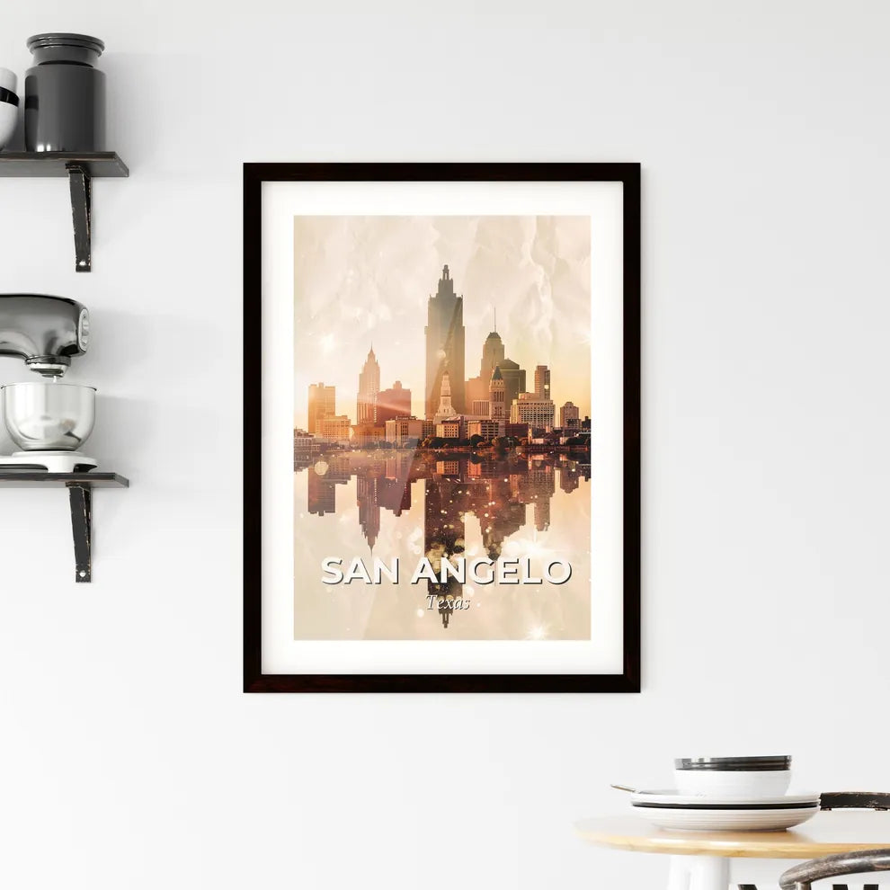 San Angelo City Skyline Double Exposure Poster Framed Print
