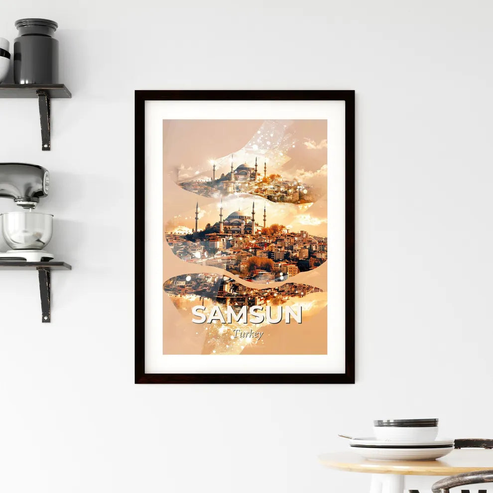 Samsun Skyline Double Exposure Art Poster Framed Print