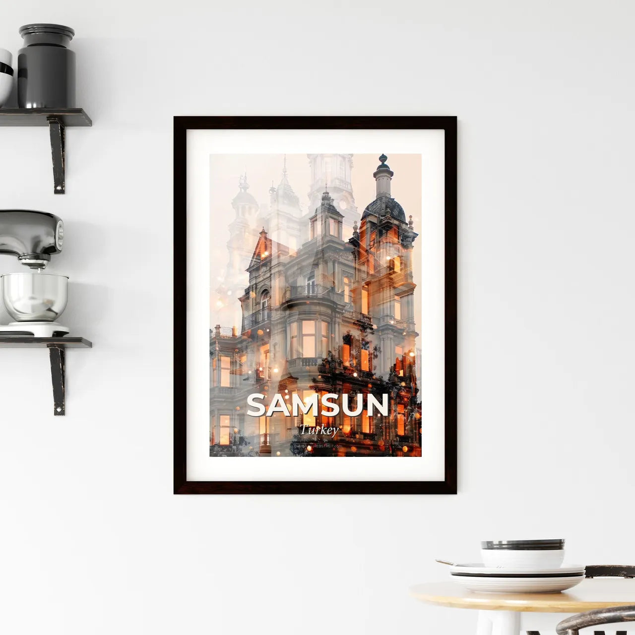 Samsun Skyline Double Exposure Art Poster Framed Print