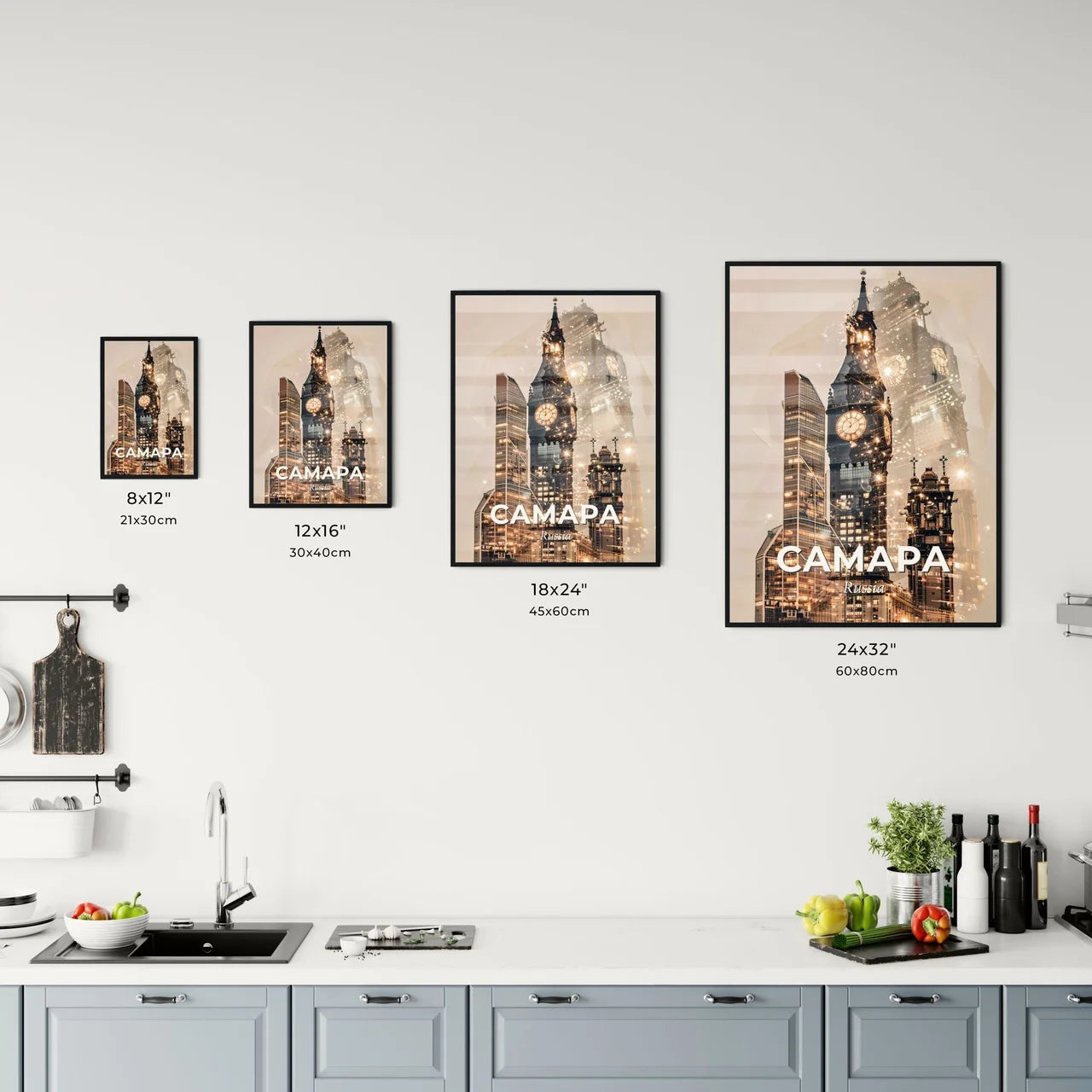 Samara Skyline Composite Art Poster with Beige Background and Sparkles Office Art