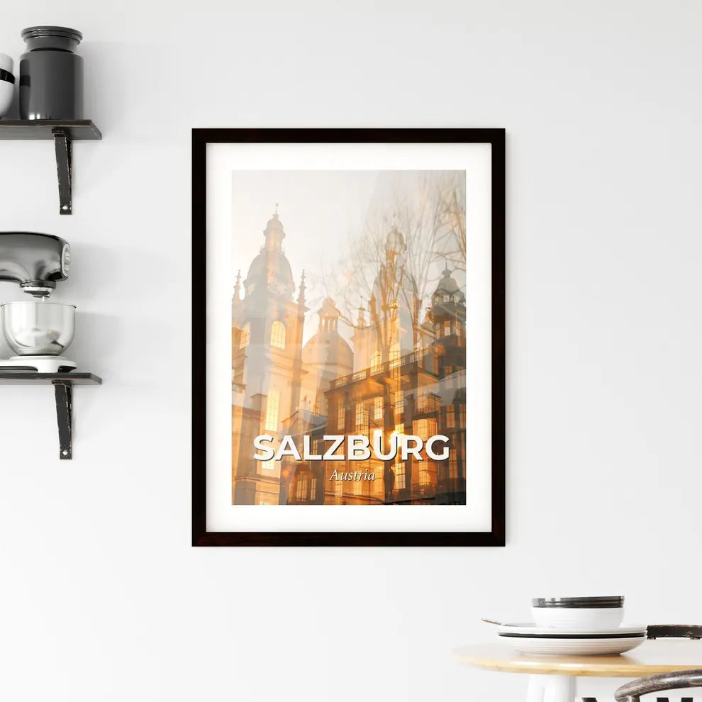 Salzburg City Blueprint Bright Beige Minimalist Poster Framed Print