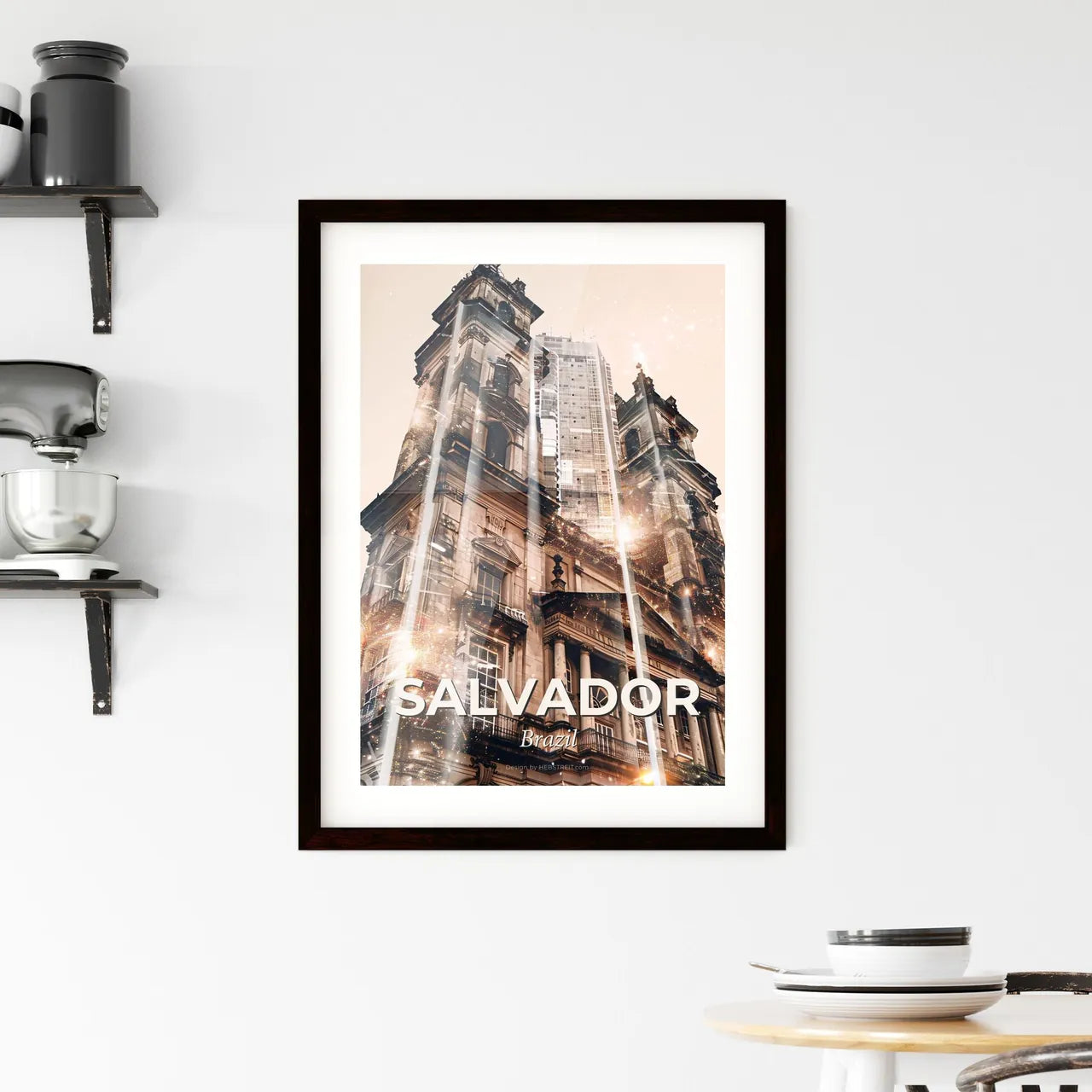 Salvador City Lights: Sunset Mirage Art Poster Framed Print