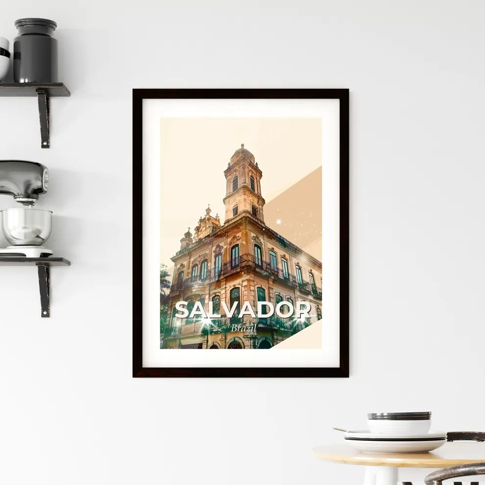 Salvador City Skyline Double Exposure Art Framed Print