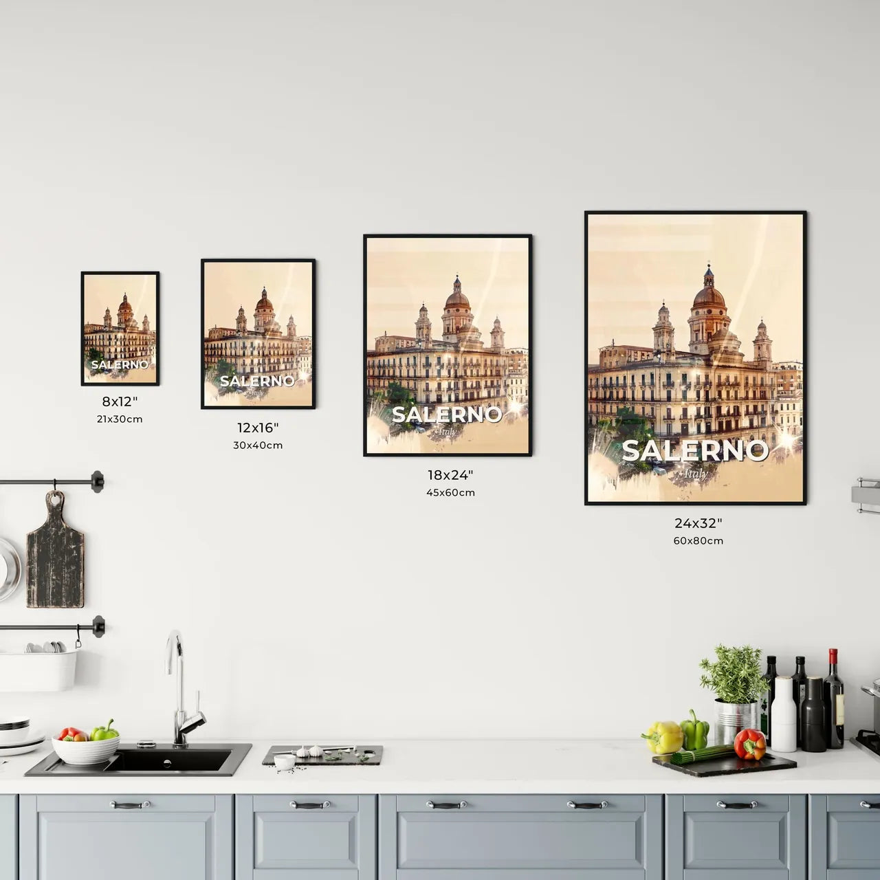 Salerno: Double Exposure Skyline Art with Subtle Backlights Office Art