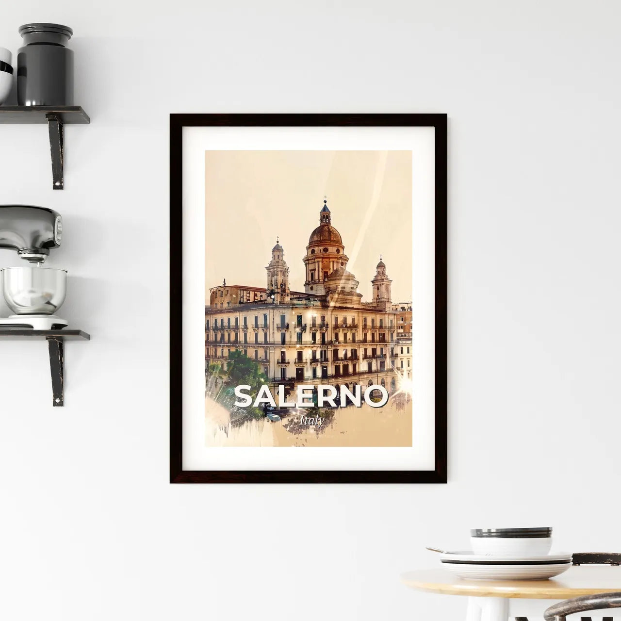 Salerno: Double Exposure Skyline Art with Subtle Backlights Framed Print