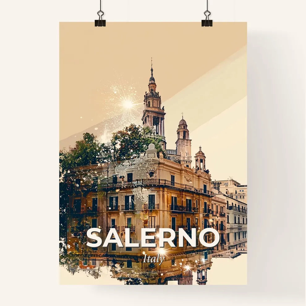 Salerno: Iconic Skyline Double Exposure Art Poster