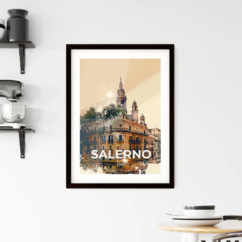 Salerno: Iconic Skyline Double Exposure Art Framed Print