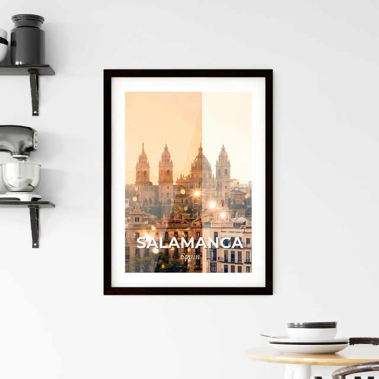 Salamanca City Skyline Double Exposure Art Bright Beige Framed Print