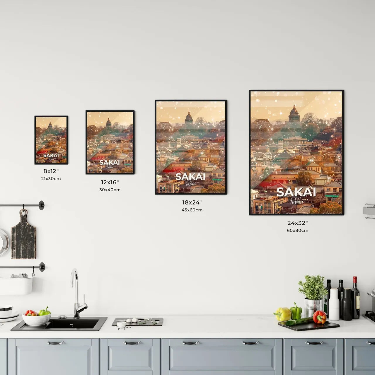 Sakai Japan Skyline Art: Beige Paper Sparklers Office Art