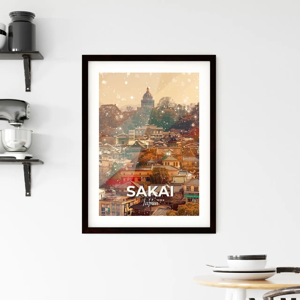 Sakai Japan Skyline Art: Beige Paper Sparklers Framed Print