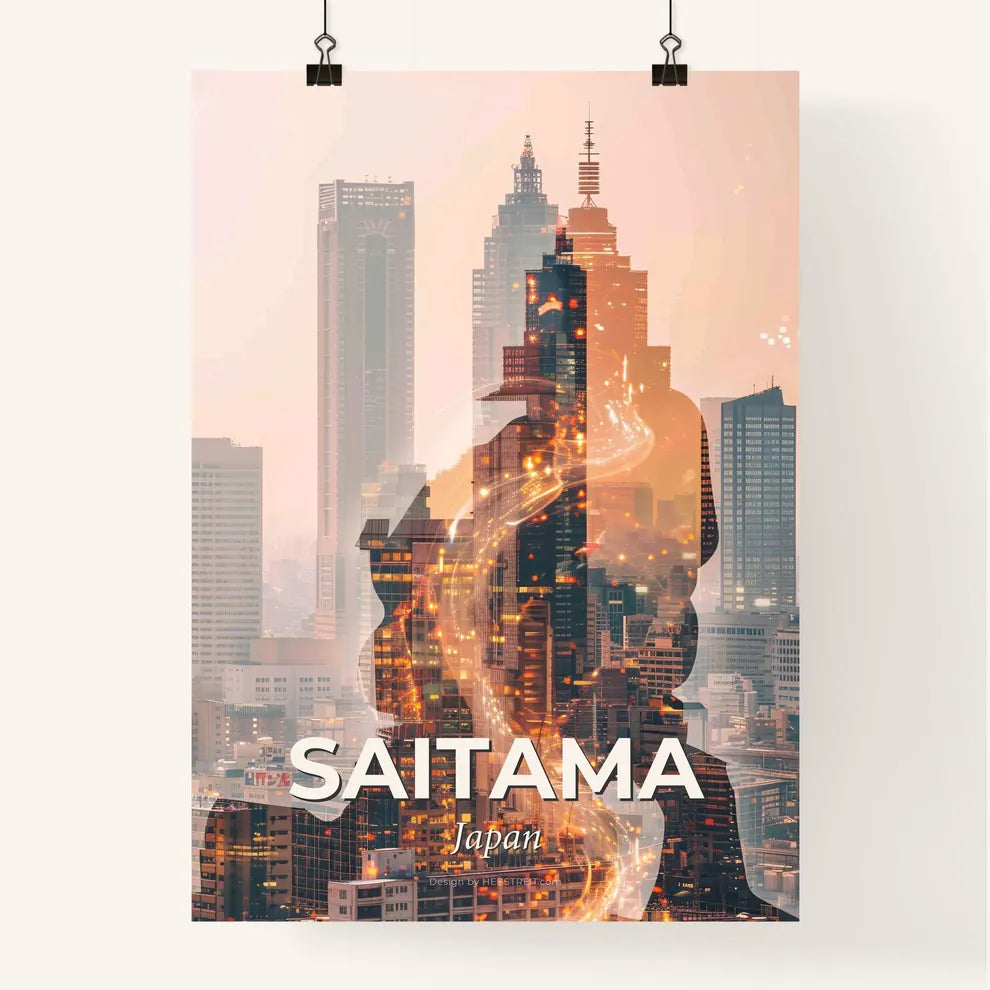 Saitama Skyline Double Exposure Art Poster Poster