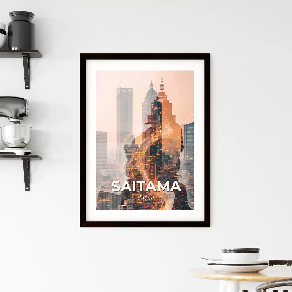 Saitama Skyline Double Exposure Art Poster Framed Print