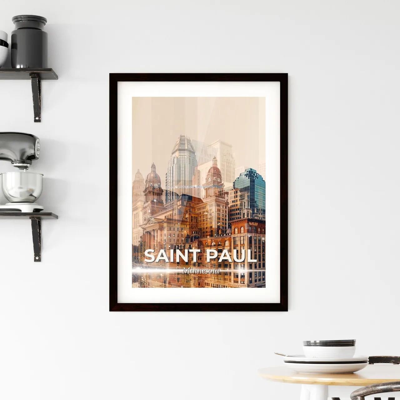 Saint Paul Skyline Double Exposure Composite Art Framed Print