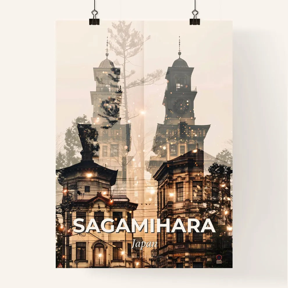 Sagamihara Skyline Double Exposure Art Poster