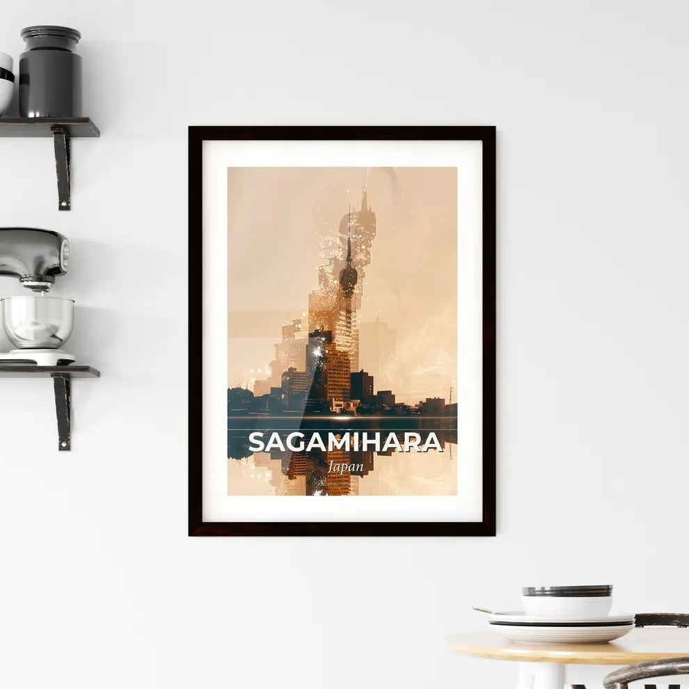 Sagamihara Skyline Double Exposures on Beige Framed Print
