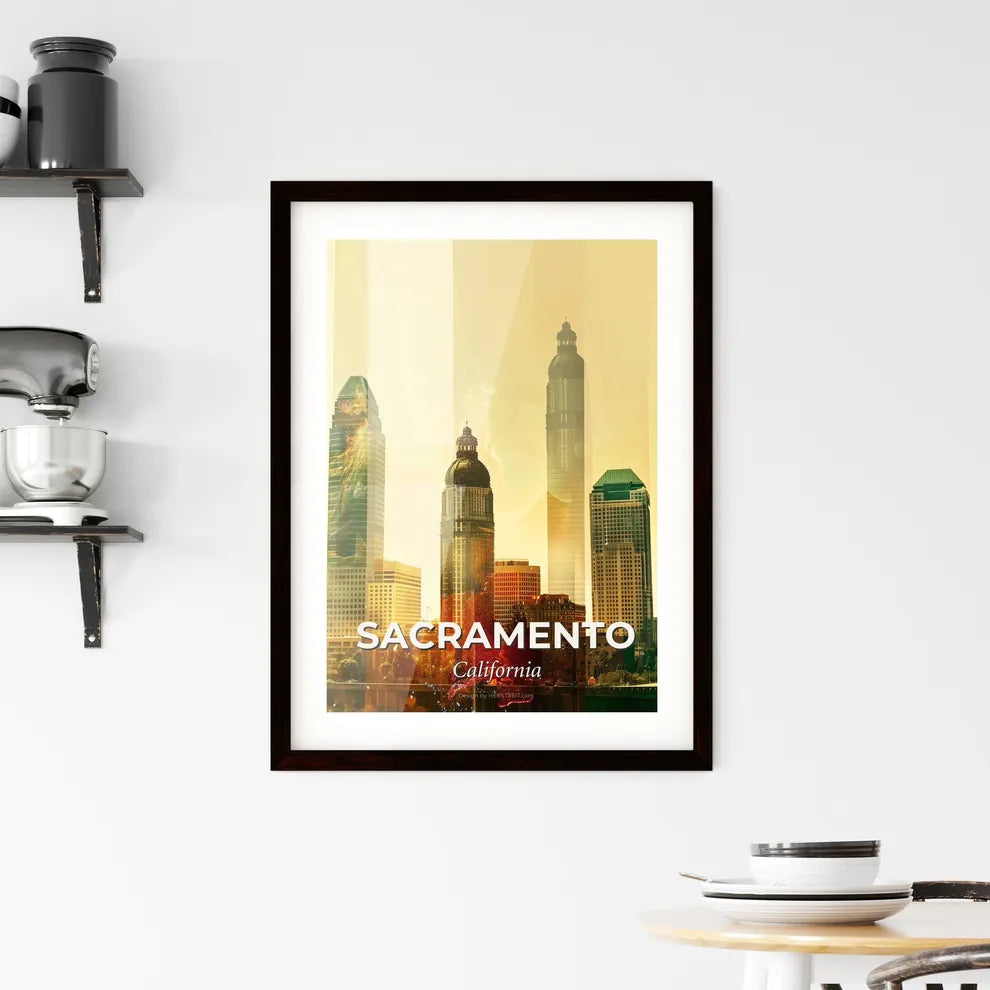 Sacramento City Double Exposure Skyline Art Framed Print