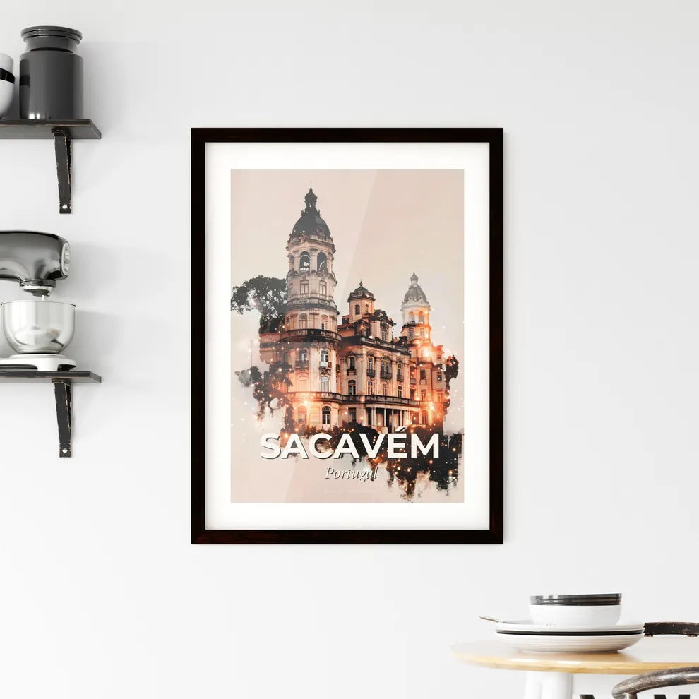 Sacavém Skyline Composite Art: Local Colors, Bright Beige Framed Print