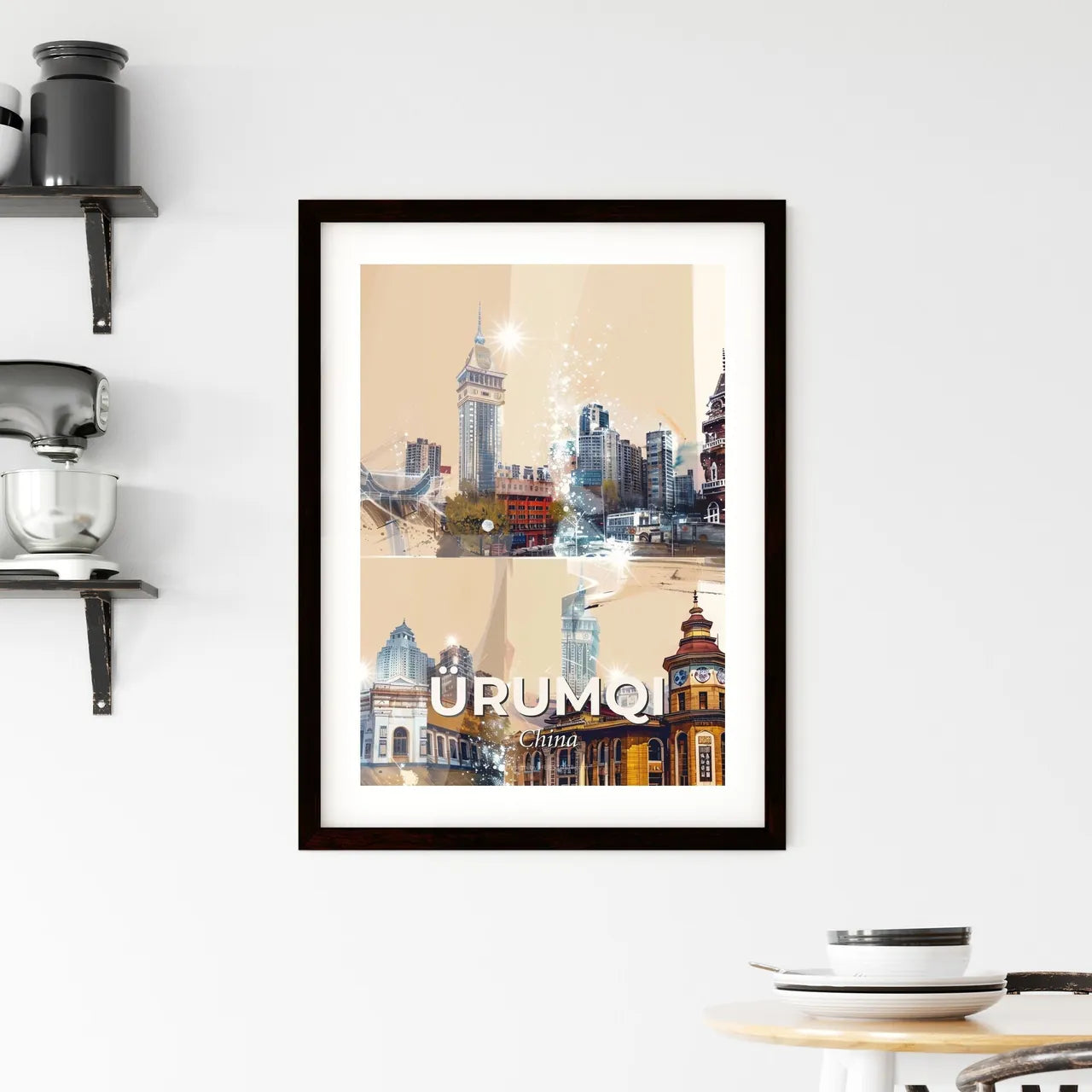 Urumqi City Icon Skyline Bright Sparkle Poster Framed Print
