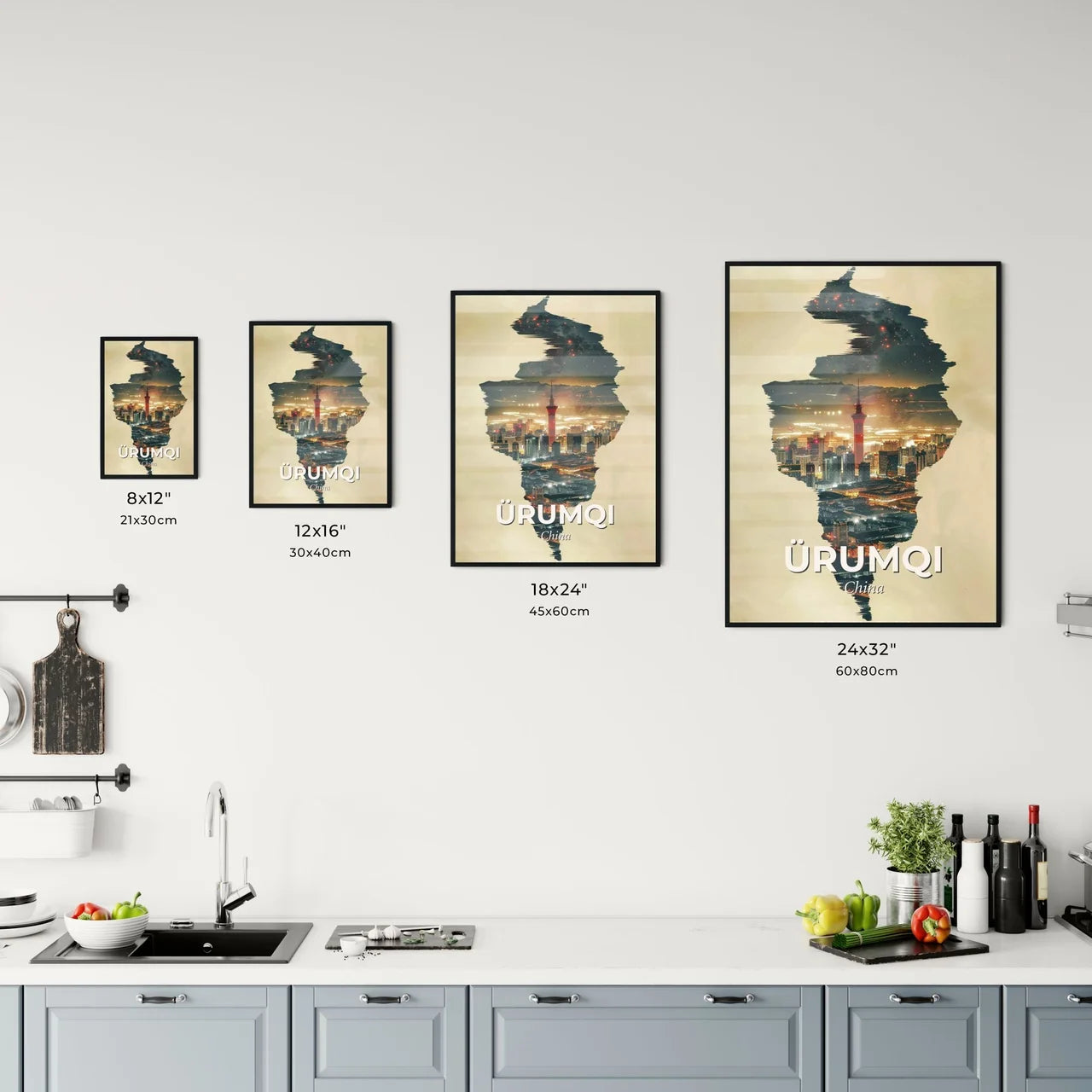 Ürumqi: Double Exposure Skyline Icon Art Poster Office Art