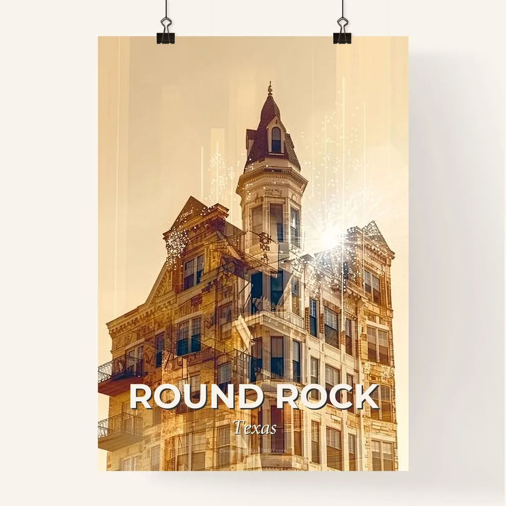 Round Rock Skyline Double Exposure Cityscape Art Poster