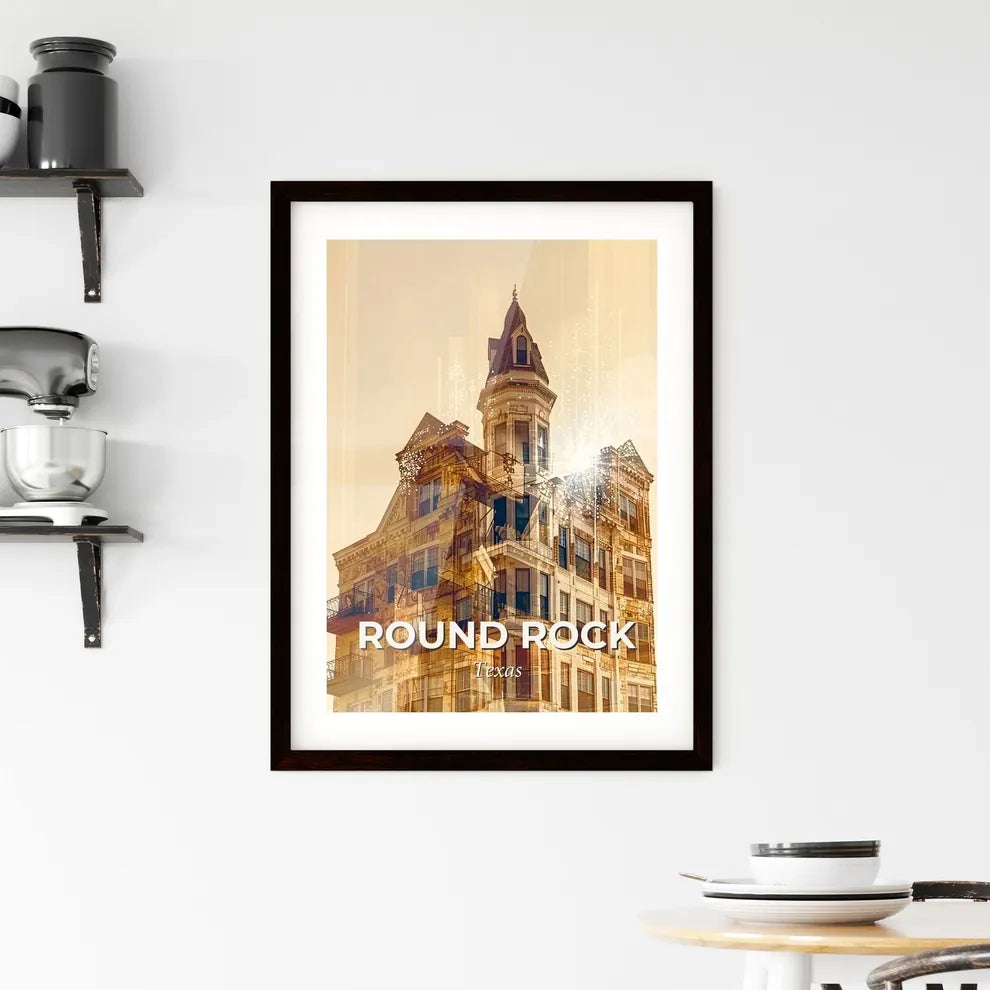 Round Rock Skyline Double Exposure Cityscape Art Framed Print
