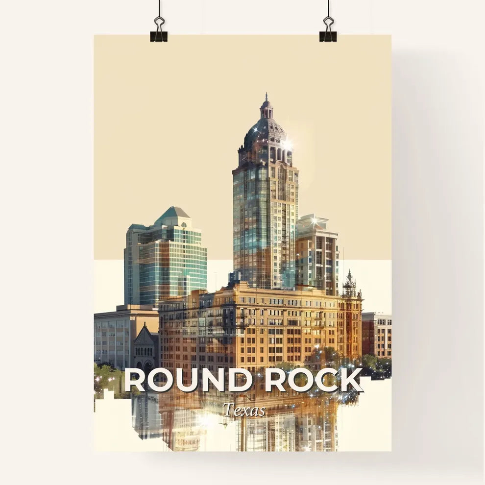 Round Rock Skyline Double Exposure Cityscapes Art Poster