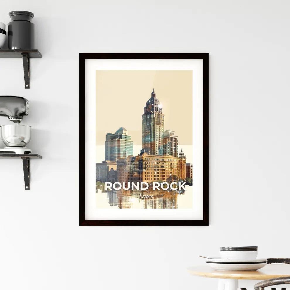 Round Rock Skyline Double Exposure Cityscapes Art Framed Print