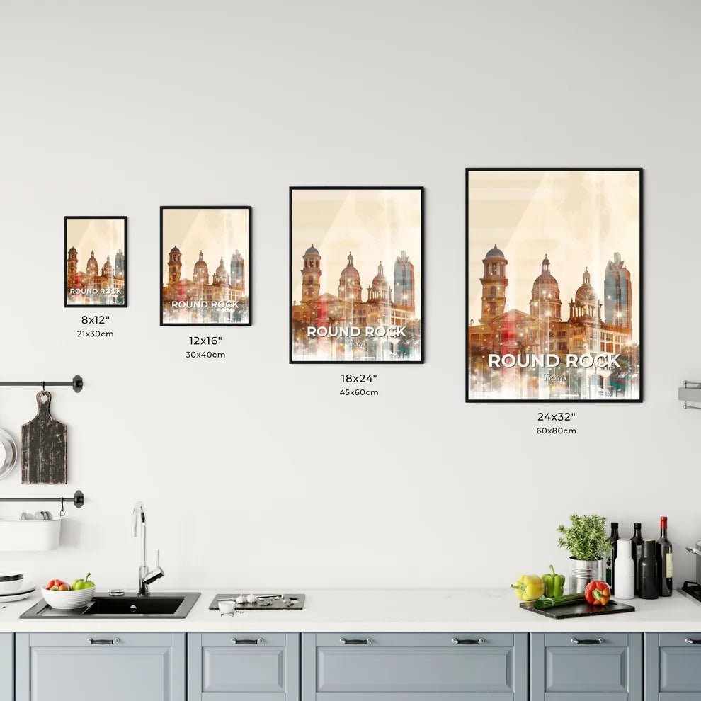 Round Rock Skyline Silhouette Cityscape Art Poster Office Art