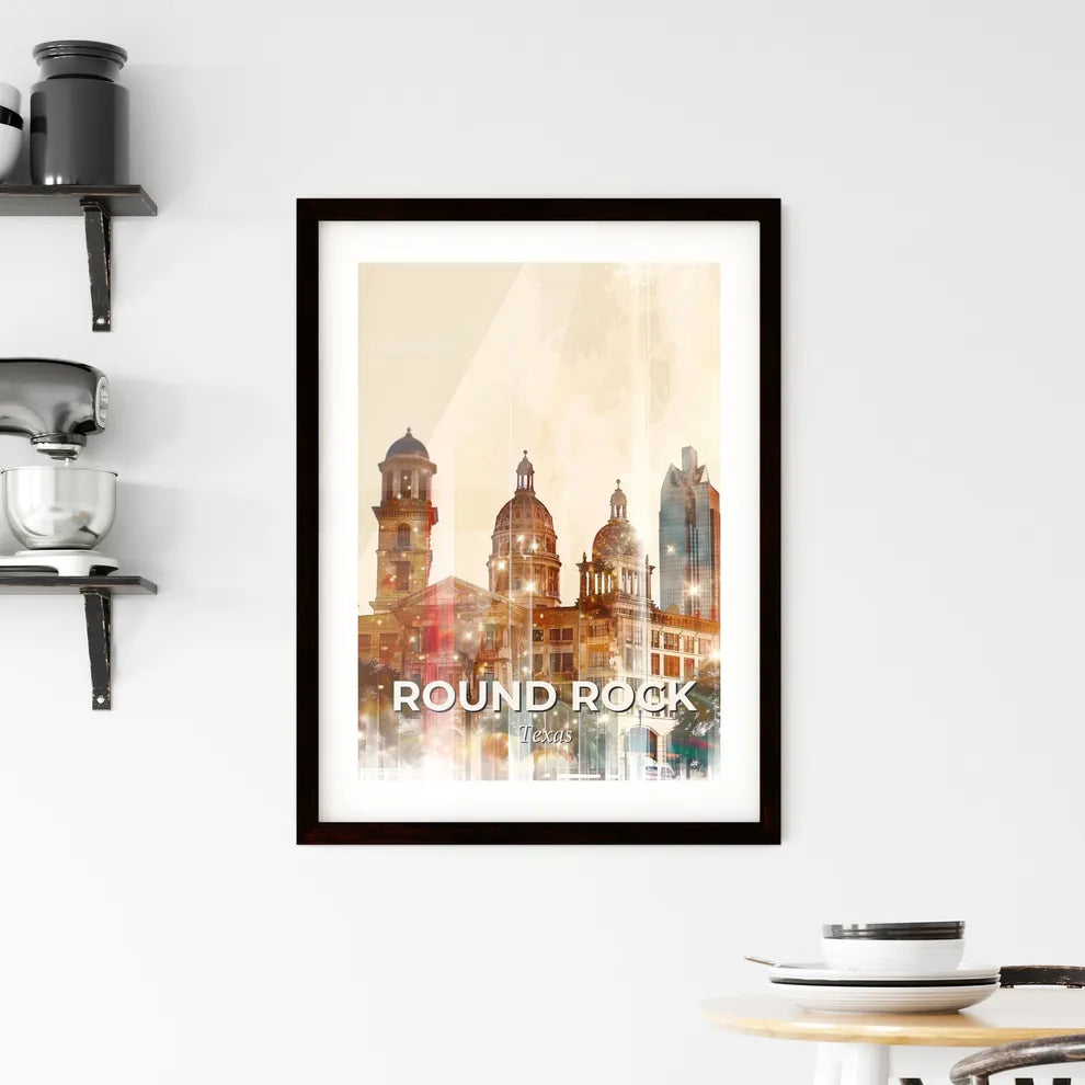 Round Rock Skyline Silhouette Cityscape Art Poster Framed Print