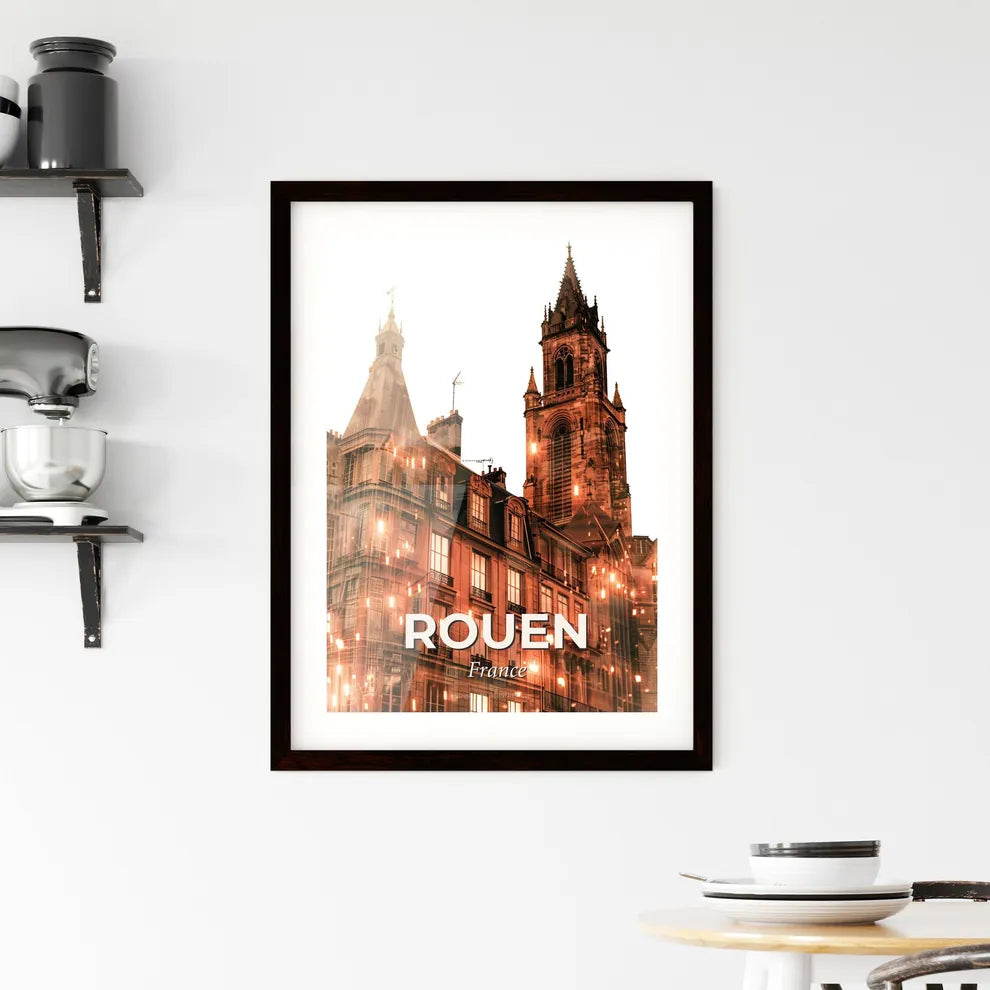 Rouen Urban Scenery Silhouette Poster Art Framed Print