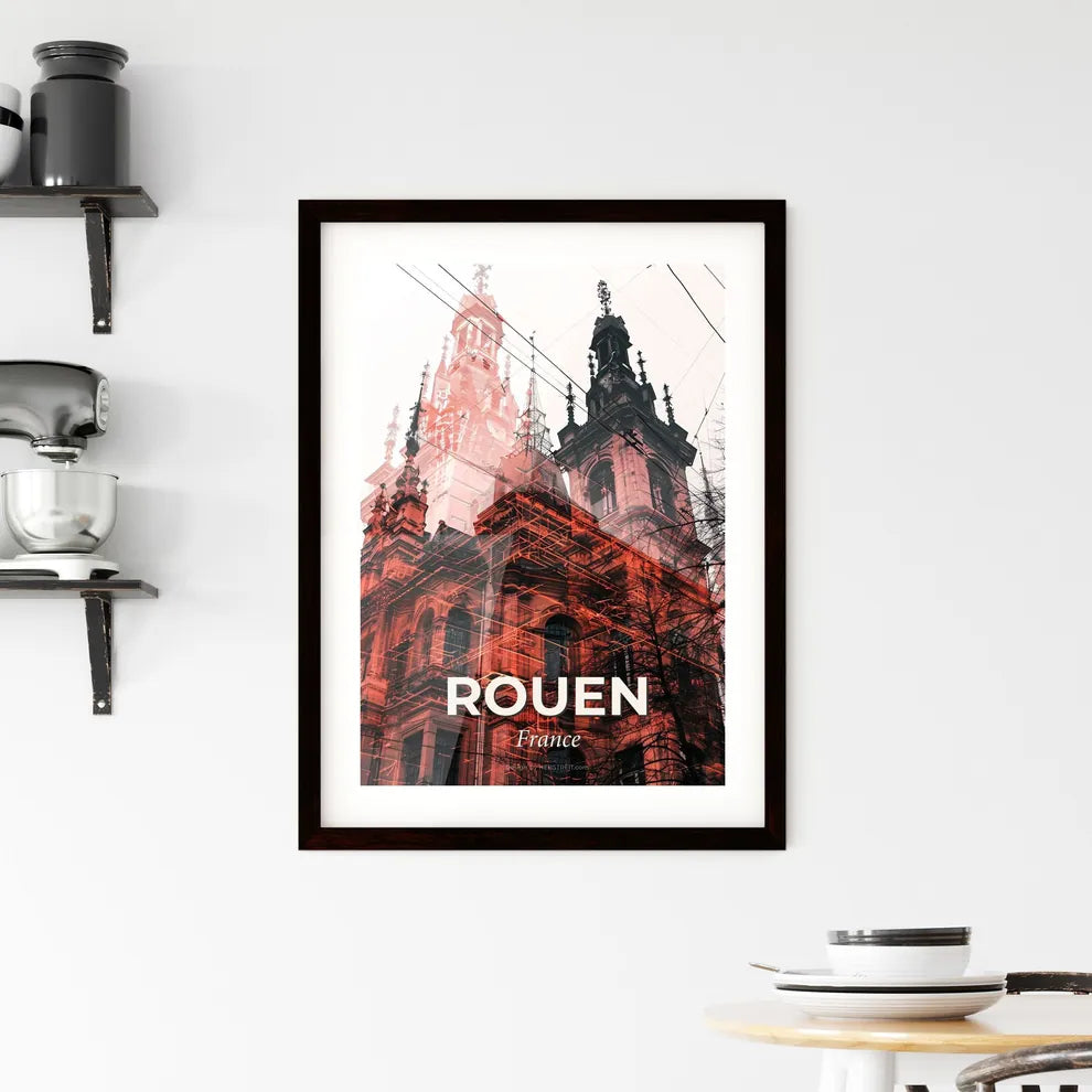 Rouen Double Exposure Skyline Beige Poster Framed Print