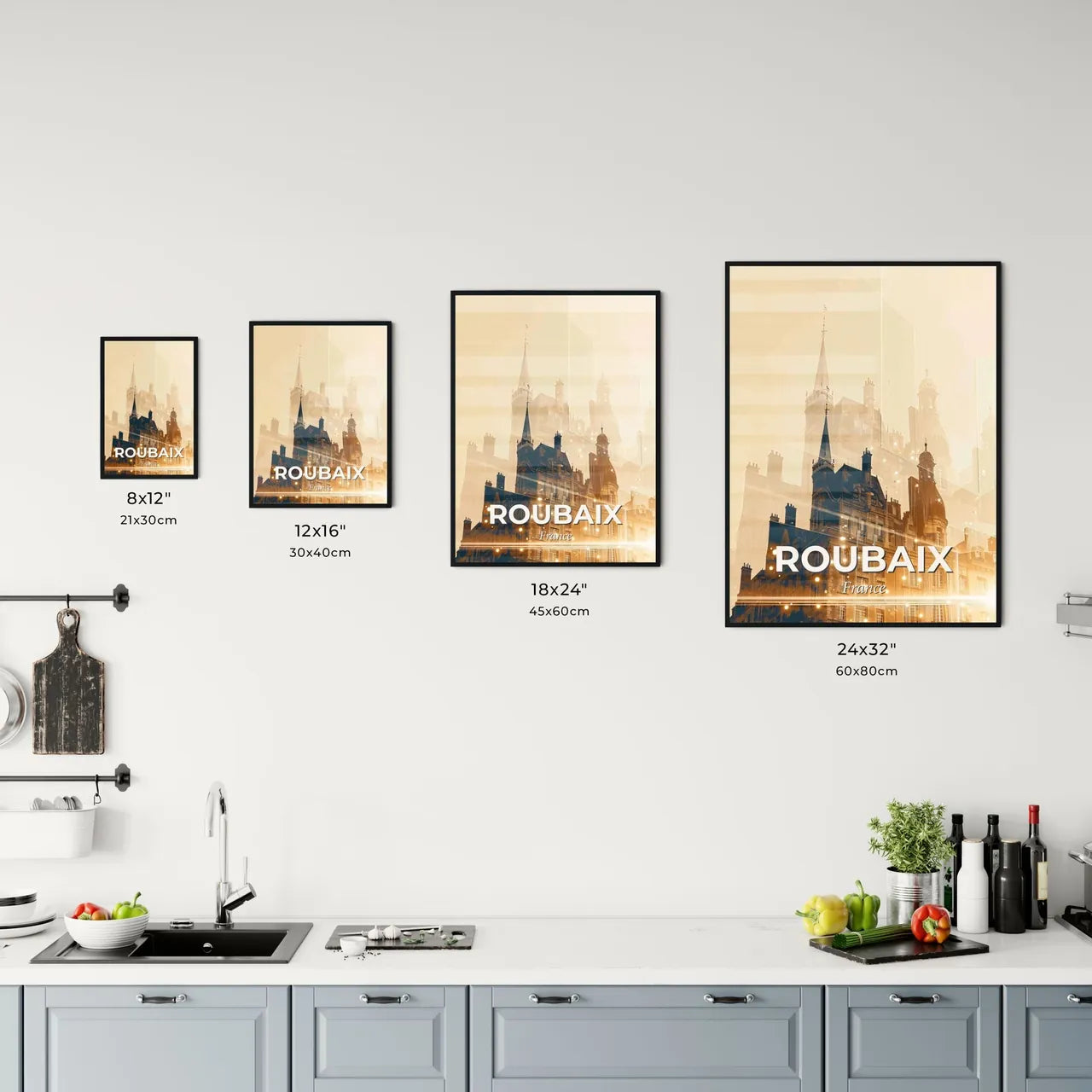 Roubaix France Skyline City Poster Office Art