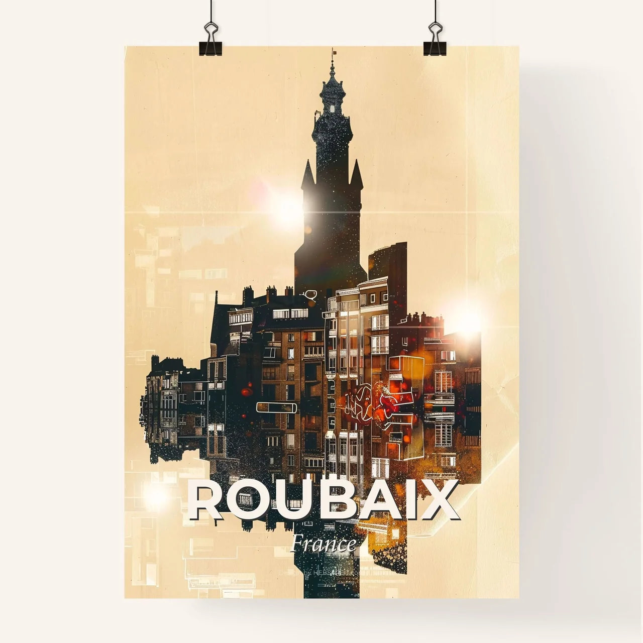 Roubaix City Skyline Double Exposure Skyline Collage Poster