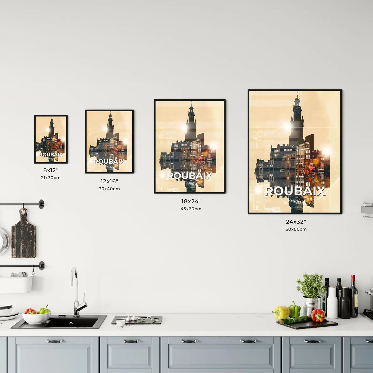 Roubaix City Skyline Double Exposure Skyline Collage Office Art